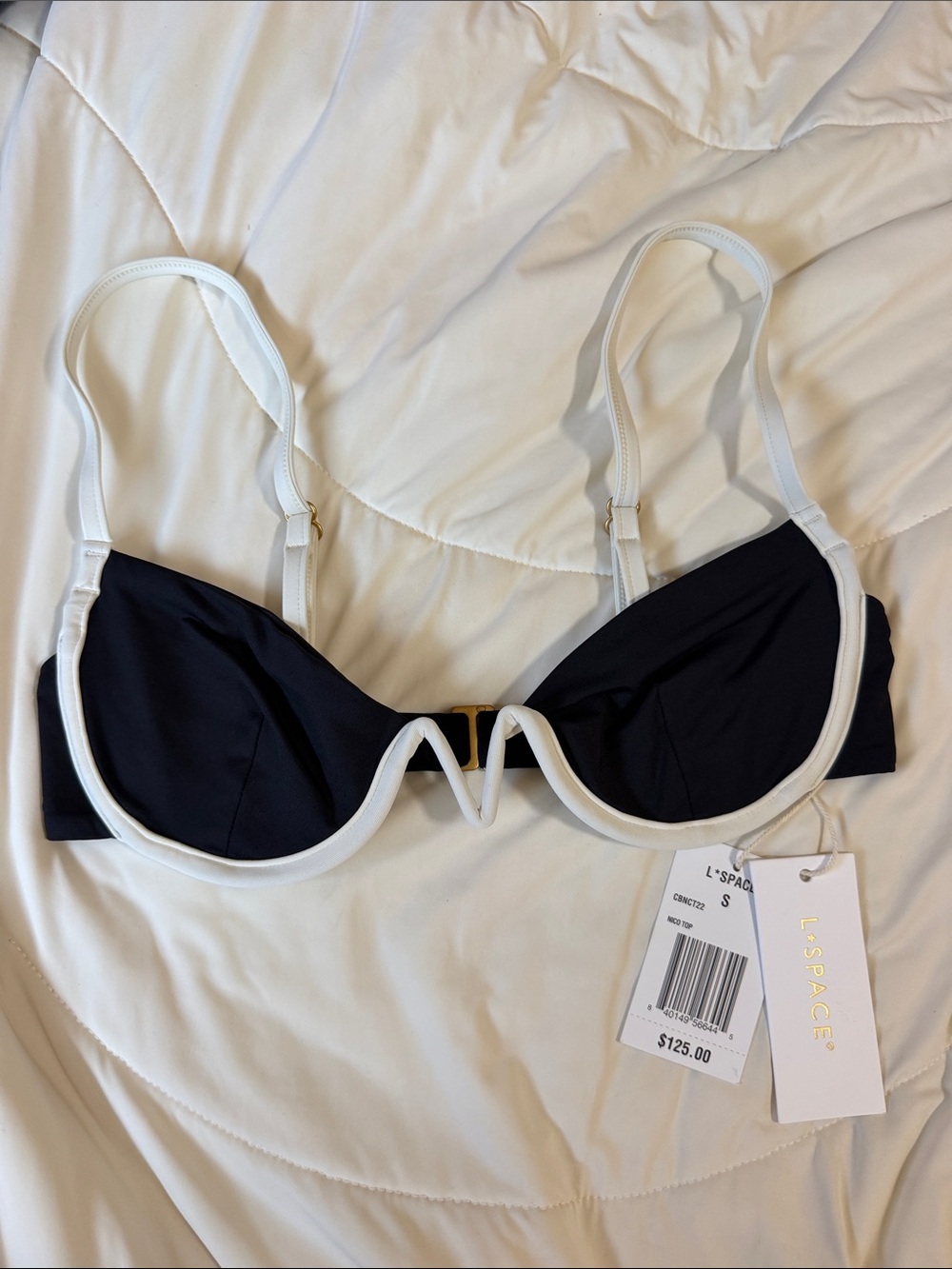 l*space Black & White Underwire Bikini Top Small